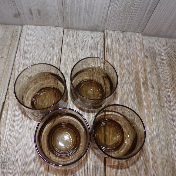 Vtg Brown Glasses, Barware Glasses Small Brown Initials Glasses, Vtg Set 4, Juic - Picture 6 of 6